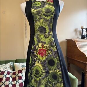 Floral Black and Green Dress